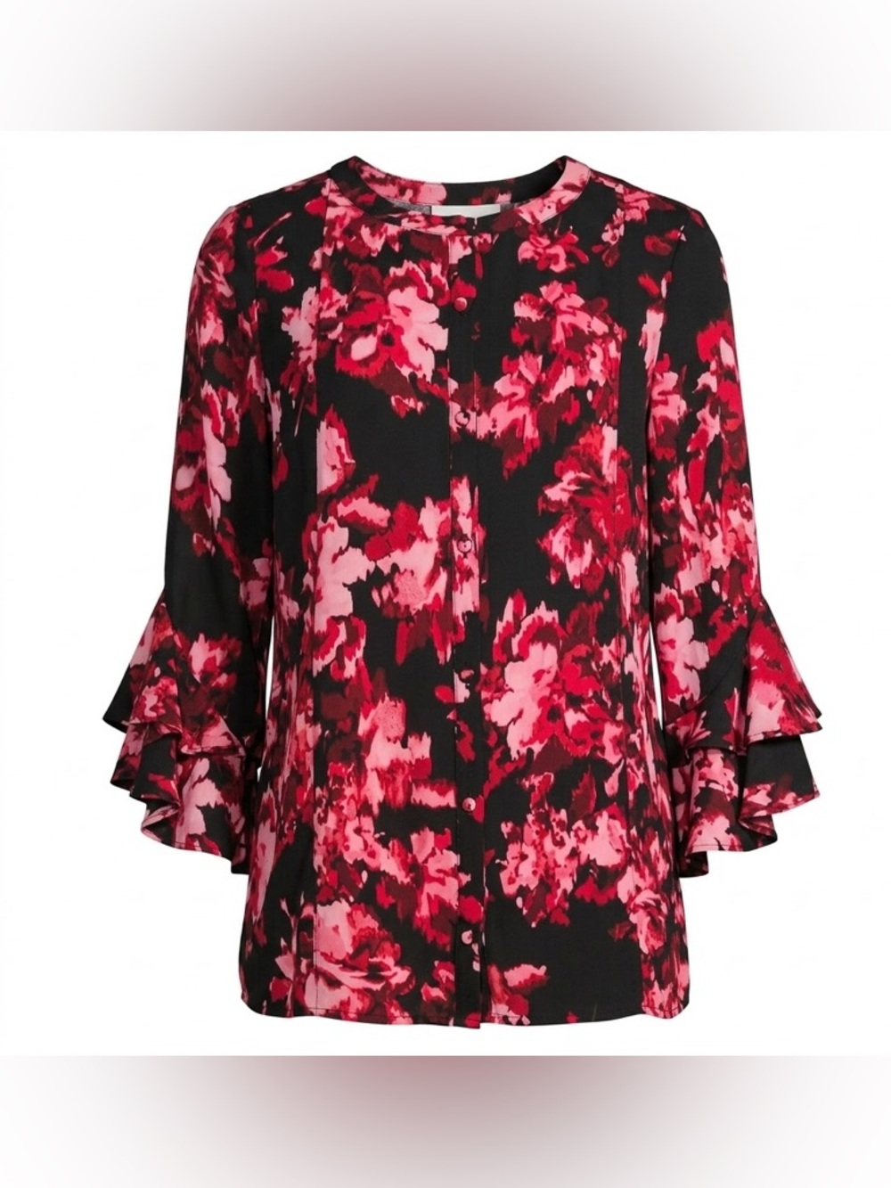 Investments Floral Print button-down ruffle sleeves Shirt